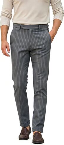 HBDesign Mens Classic Slim Fit Flat Front Straight Iron Free Trousers Stripe Color in Saudi Arabia