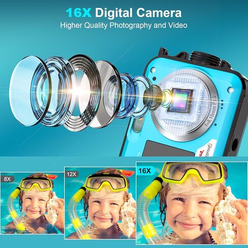 كاميرا تحت الماء بدقة 64 ميجابكسل بدقة 4K مع تركيز تلقائي وصورة ذاتية مزدوجة الشاشة - مقاومة للماء حتى عمق 16 قدمًا، وتكبير يصل إلى 16 مرة، وتصميم قابل للطفو للغطس، وتتضمن بطاقة سعة 32 جيجابايت in Kuwait