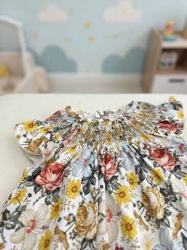 Baby Toddler Girls Floral Dress Ruffle Smocked Sleeveless A-Line Breathable for Summer Picnic Outfits in Saudi Arabia