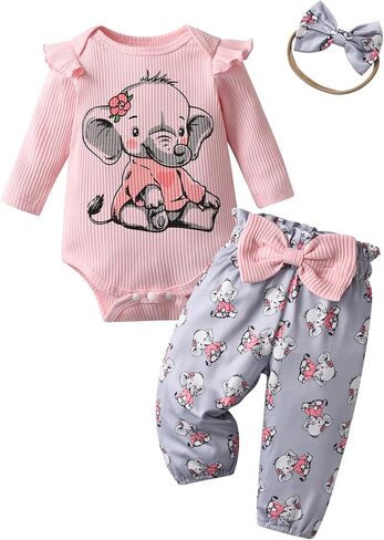 Kulcerry Newborn Baby Girl Clothes Infant Girls Ladybug Printed Bodysuit Tops Pants Headband Outfits Set in Kuwait