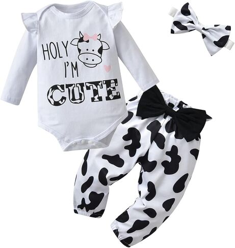 Kulcerry Newborn Baby Girl Clothes Infant Girls Ladybug Printed Bodysuit Tops Pants Headband Outfits Set in Kuwait