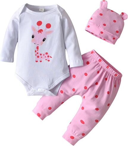 Kulcerry Newborn Baby Girl Clothes Infant Girls Ladybug Printed Bodysuit Tops Pants Headband Outfits Set in Kuwait