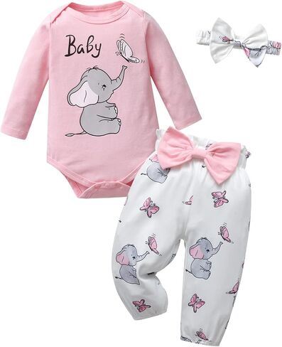 Kulcerry Newborn Baby Girl Clothes Infant Girls Ladybug Printed Bodysuit Tops Pants Headband Outfits Set in Kuwait