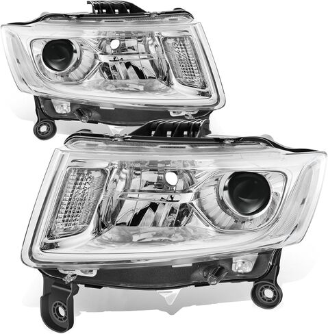 مجموعة المصابيح الأمامية من نوع Auto Dynasty متوافقة مع سيارة جيب جراند شيروكي 2014 2015 2016، استبدال المصابيح الأمامية الهالوجين للسائق والراكب مع شعاع منخفض لجهاز العرض، زاوية كهرمانية لغطاء الكروم in Kuwait