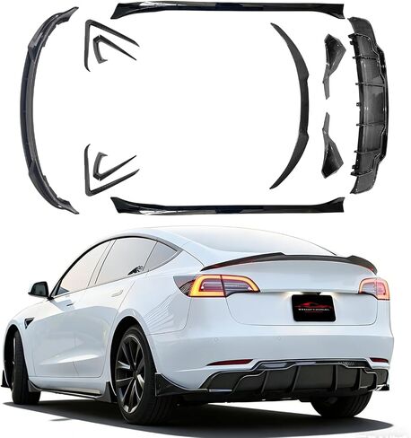 Front Bumper Lip Splitter Side Skirts Body Kit for 2017-2023 Tesla Model 3, Model 3 Front Spoiler, Model 3 Accessories Side Skirt (Gloss Black) in Saudi Arabia