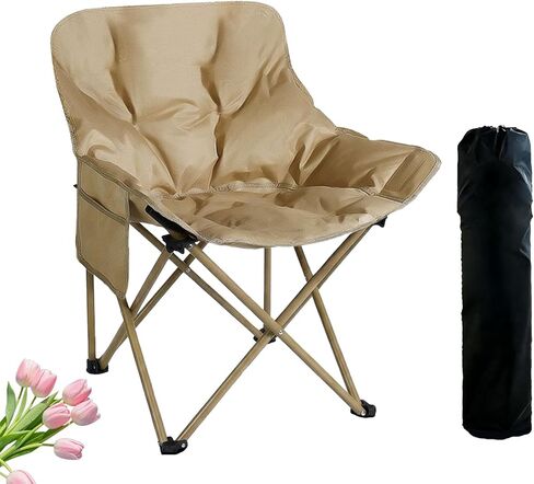 Outdoor 3-Layer Padding High Back Moon Chair with Thick Cotton, 600D Oxford Fabric, Portable Folding Camping Chair with Side Pocket, Supports up to 300lbs (Brown) in Saudi Arabia