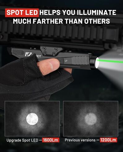 مصباح يدوي بندقية EZshoot 1600 لومن، مجموعة ليزر AR Light للبندقية، ضوء بندقية LED من الألومنيوم المؤكسد متوافق مع M-Rail وPicatinny، مصباح سلاح منخفض المستوى قابل لإعادة الشحن عبر USB in Saudi Arabia