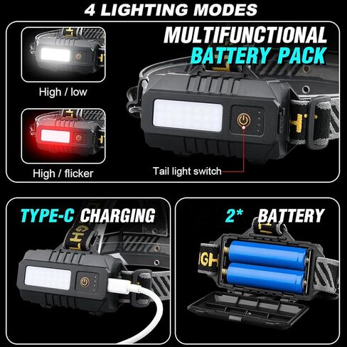 Headlamp Rechargeable 5000 High Lumen: Super Bright LED Head Lamp with Motion Sensor, 9 Modes, IPX7 Waterproof, 90°Adjustable, Zoomable Headlight for Adults Hunting Camping Hiking Running in Saudi Arabia