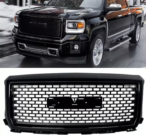 شبكة أمامية متوافقة مع 2014 2015 GMC Sierra 1500 ما بعد البيع غطاء شبكي على شكل قرص العسل (كروم) in Kuwait
