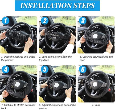 غطاء عجلة قيادة السيارة، واقي عجلة قيادة السيارة من جلد البولي يوريثان المرن المضاد للانزلاق، ملحقات حماية داخلية مريحة للمركبة، عالمي للمركبات الترفيهية وسيارات الدفع الرباعي والشاحنات (أسود/أزرق) in Kuwait