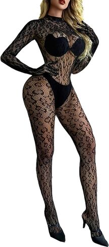 Women Sexy Lingerie Bodysuit Fishnet Bodystocking Leopard Jumpsuit Rave Outfits One Piece Bodydoll Plus Size in Saudi Arabia