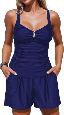 Upopby Women's Modest Tankini Swimsuits for Women 2026 Tummy Control Two Piece Bathing Suits with Shorts Athletic Swimwear in Saudi Arabia