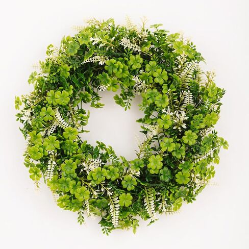 20" St. Patrick's Day Wreath with 20 LED Lights & 10 Detachable Signs -Artificial Shamrock Wreath for Front Door, Includes Hanger & Bow -All-in-One Irish Lucky Ornament Kit for Spring Homez in Kuwait