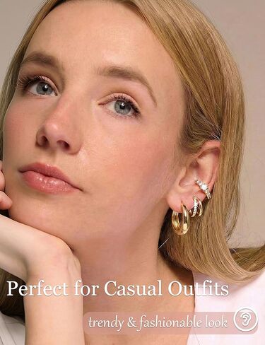8 Pairs Gold Hoop Earrings for Women, 14K Gold Plated Hypoallergenic Thick and Lightweight Chunky Hoop, Jewelry Gift Set in Saudi Arabia