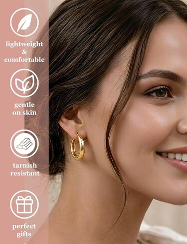 8 Pairs Gold Hoop Earrings for Women, 14K Gold Plated Hypoallergenic Thick and Lightweight Chunky Hoop, Jewelry Gift Set in Saudi Arabia