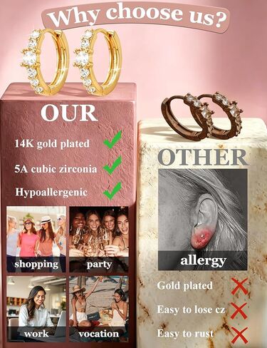 8 Pairs Gold Hoop Earrings for Women, 14K Gold Plated Hypoallergenic Thick and Lightweight Chunky Hoop, Jewelry Gift Set in Saudi Arabia