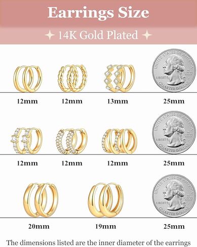 8 Pairs Gold Hoop Earrings for Women, 14K Gold Plated Hypoallergenic Thick and Lightweight Chunky Hoop, Jewelry Gift Set in Saudi Arabia