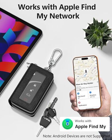 حافظة مفاتيح السيارة الجلدية العالمية 3 في 1 من HiWe متوافقة مع Apple Find My، مكتشف المفاتيح المضاد للفقدان، حامل مفاتيح السيارة مع حلقة سلسلة مفاتيح، واقي مفتاح مزدوج الطبقات، لا تفقد مفاتيحك أبدًا (أسود) in Kuwait