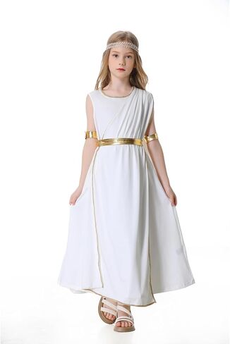 Girls Greek Costume White Toga Dress 4PCS Halloween Roman Princess Cosplay Outfits Dress Up in Saudi Arabia