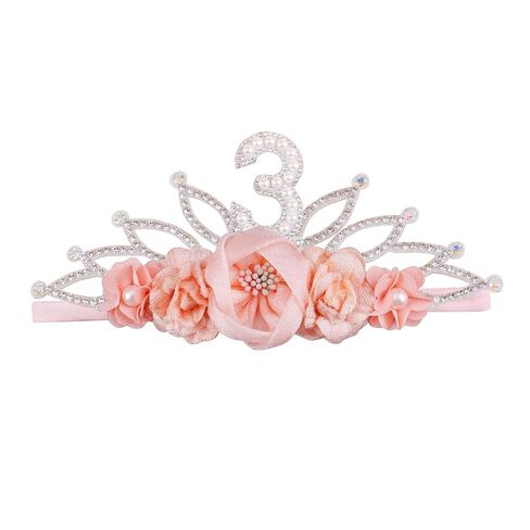 cherrboll طفلة عيد ميلاد تاج الأزهار عقال، لينة زهرة رئيس التفاف تيارا hairband للأطفال الصغار 1-3 سنوات من العمر الأطفال أول عيد ميلاد حزب اللباس صورة الديكور in Kuwait