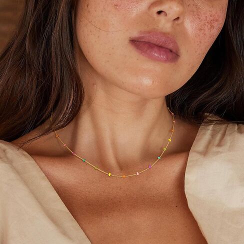 قلادة مطرزة للنساء، سلسلة طبقات من الخرز متعددة الألوان مطلية بالذهب عيار 14 قيراط، مجوهرات يومية أنيقة in Kuwait