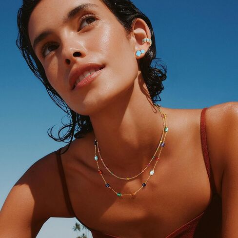 قلادة مطرزة للنساء، سلسلة طبقات من الخرز متعددة الألوان مطلية بالذهب عيار 14 قيراط، مجوهرات يومية أنيقة in Kuwait