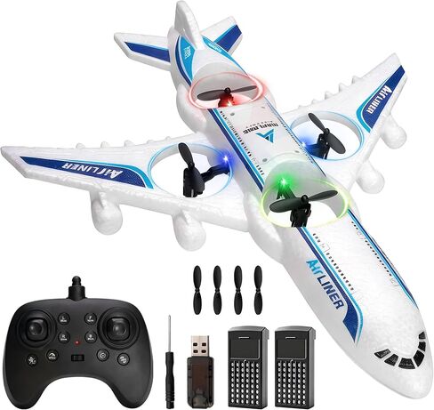 طائرة RC بدون طيار بجهاز تحكم عن بعد - 2.4 جيجا هرتز فوم V17 Jet Fighter Stunt، 360 درجة مقاومة للسقوط تدور عن بعد وطائرة RC خفيفة مع بطاريتين للأطفال الأولاد والبنات (أبيض) in Kuwait