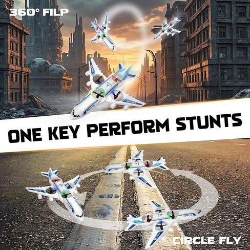 طائرة RC بدون طيار بجهاز تحكم عن بعد - 2.4 جيجا هرتز فوم V17 Jet Fighter Stunt، 360 درجة مقاومة للسقوط تدور عن بعد وطائرة RC خفيفة مع بطاريتين للأطفال الأولاد والبنات (أبيض) in Kuwait