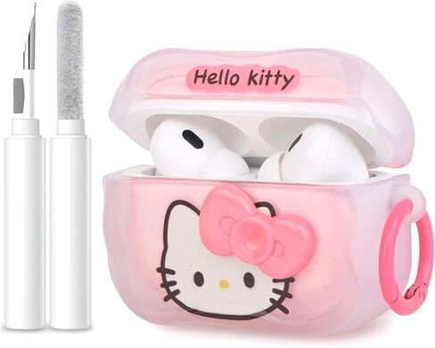 حافظة لجهاز AirPods Pro 3 مع طقم منظف Cartoon Kawaii Soft 3D Silicone Case واقية متوافقة مع Apple AirPods Pro 3rd Generation Earbud Cover مع سلسلة مفاتيح للنساء والفتيات والأولاد (كيتي وايت) in Kuwait