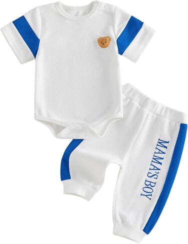 Babieshouse Newborn Baby Boy Clothes Mamas Boy Bear Embroidery Long Sleeve Romper Pants Set Fall Winter Outfits 3-18 Months in Saudi Arabia