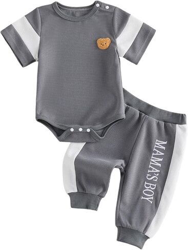 Babieshouse Newborn Baby Boy Clothes Mamas Boy Bear Embroidery Long Sleeve Romper Pants Set Fall Winter Outfits 3-18 Months in Saudi Arabia