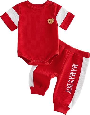 Babieshouse Newborn Baby Boy Clothes Mamas Boy Bear Embroidery Long Sleeve Romper Pants Set Fall Winter Outfits 3-18 Months in Saudi Arabia