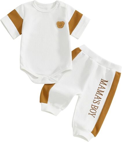 Babieshouse Newborn Baby Boy Clothes Mamas Boy Bear Embroidery Long Sleeve Romper Pants Set Fall Winter Outfits 3-18 Months in Saudi Arabia