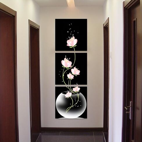 3 قطع من القماش المطبوع على شكل زهرة مقاس 12 * 12 بوصة، 3 عبوات بتصميم زهور مربعة على خلفية سوداء مقاس 12 × 12 بوصة لكل منها لمدخل مدخل غرفة المعيشة، وردي in Saudi Arabia