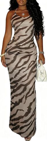Womon's Cheetah Print Animal Print Dress Long Tight Summer Bodycon Leopard Sleeveless Maxi Dress in Kuwait