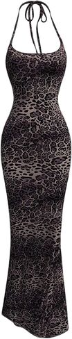 Womon's Cheetah Print Animal Print Dress Long Tight Summer Bodycon Leopard Sleeveless Maxi Dress in Kuwait