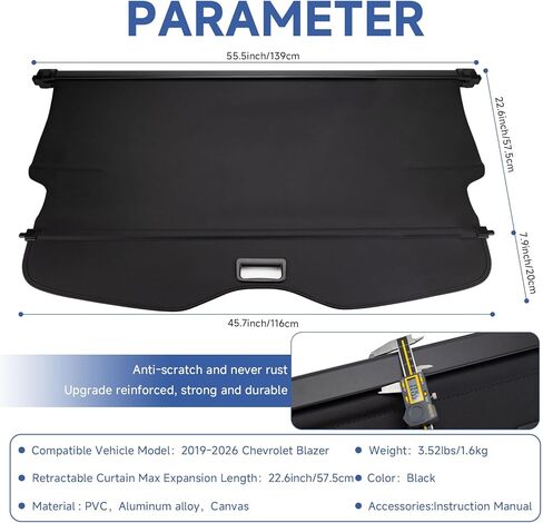 غطاء صندوق السيارة من FARBIN لملحقات شيفروليه بليزر 2019 2020 2021 2022 2023 2024 2025، غطاء صندوق السيارة القابل للسحب، شاشة أمان للخصوصية (لقماش شيفروليه بليزر 2019-2025) in Kuwait