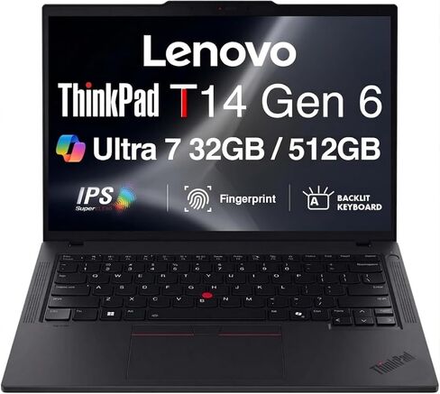 Lenovo ThinkPad T14 Gen 6 Business Laptop 14.0 بوصة FHD+ (Intel 12-core Ultra 5-225U (Beats Ultra 7 155U)، 16 جيجابايت DDR5، 512 جيجابايت SSD، إضاءة خلفية، بصمة الإصبع، كاميرا ويب 5 ميجابكسل، 2 X Thunderbolt 4، Copilot، Win11Pro in Kuwait