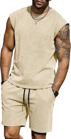 JEMLDL Men's 2 Piece Outfits Acid Wash Sleeveless Shirts and Shorts Track Suits Casual Summer Lounge Fashion Set in Saudi Arabia