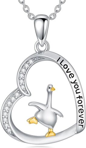 قلادة Dorunmo Duck/Goose/Hen من الفضة الإسترلينية عيار 925 على شكل قلب حيوان لطيف I Love You Forever هدية مجوهرات للنساء والأصدقاء والأزواج وعيد الميلاد وعيد الأم in Kuwait
