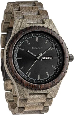 Treehut Wooden Watches for Men, Japanese Quartz Movement,Stylish Exotic Wrist Watch with Adjustable Stainless Steel Buckle, Wooden Straps, Made from Ebony Wood, Relojes para Hombre in Saudi Arabia