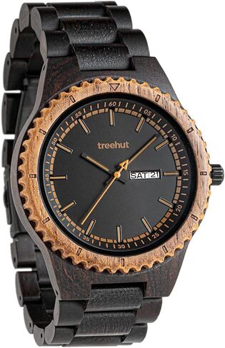 Treehut Wooden Watches for Men, Japanese Quartz Movement,Stylish Exotic Wrist Watch with Adjustable Stainless Steel Buckle, Wooden Straps, Made from Ebony Wood, Relojes para Hombre in Saudi Arabia