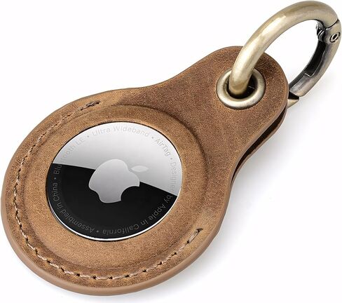 Genuine Leather AirTag Keychain Holder Compatible with Apple AirTags Keyring, Anti Lost Secure Key Ring Case for Pet Collar Luggage Suitcase Tracking Travel, Protective Air Tag Key Chain Cover, Black in Kuwait