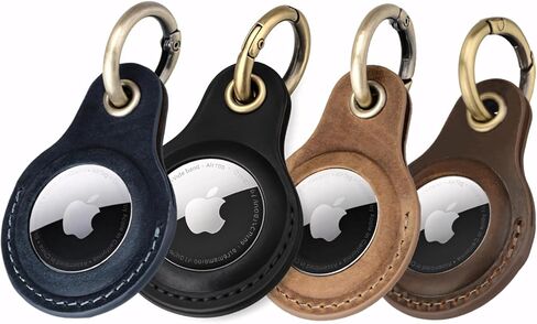 Genuine Leather AirTag Keychain Holder Compatible with Apple AirTags Keyring, Anti Lost Secure Key Ring Case for Pet Collar Luggage Suitcase Tracking Travel, Protective Air Tag Key Chain Cover, Black in Kuwait