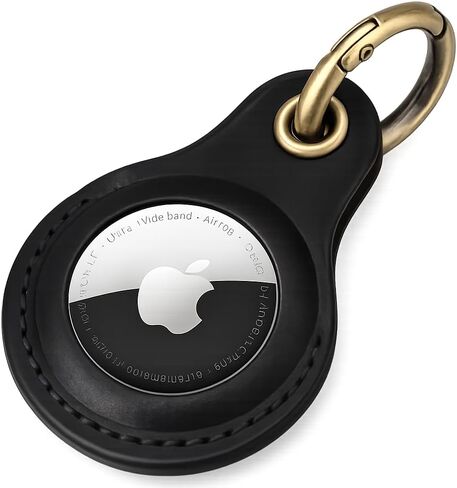حامل سلسلة مفاتيح AirTag من الجلد الطبيعي متوافق مع حلقة مفاتيح Apple AirTags، حافظة حلقة مفاتيح آمنة ضد فقدان الحيوانات الأليفة وطوق الأمتعة وتتبع السفر، غطاء سلسلة مفاتيح واقٍ لعلامة الهواء، أسود in Kuwait