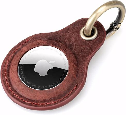 Genuine Leather AirTag Keychain Holder Compatible with Apple AirTags Keyring, Anti Lost Secure Key Ring Case for Pet Collar Luggage Suitcase Tracking Travel, Protective Air Tag Key Chain Cover, Black in Kuwait