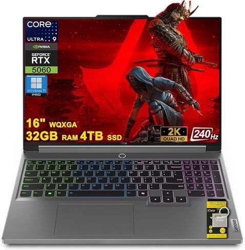 Lenovo Legion 5 Gaming AI Laptop 16" WQXGA 2560x1600 240Hz (100% DCI-P3, 500nits) Intel 24-core Ultra 9 275HX 32GB RAM 1TB SSD GeForce RTX 5060 (Up to 572 AI Tops) RGB Backlit Harman Win11Pro ICP Hub in Saudi Arabia