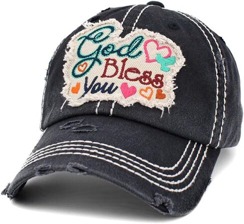 ScarvesMe Women's God Bless You Cotton Vintage Washed Distressed Stitch Baseball Cap Hat in Saudi Arabia