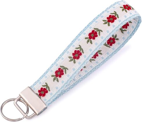 LNKRE JEWELRY سوار سلسلة مفاتيح مطرز بالزهور الساحرة للنساء من القماش الناعم سلسلة مفاتيح معصم بتصميم مزدوج الجوانب in Kuwait