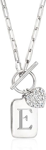 Ross-Simons 0.25 ct. t.w. Diamond Heart Personalized Tag Paper Clip Link Toggle Necklace in Sterling Silver in Saudi Arabia